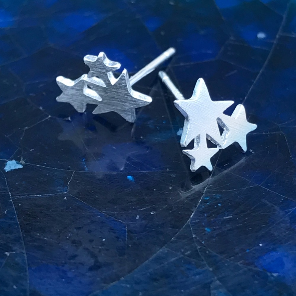 Starry night sterling silver studs earrings - Picture 4 of 8